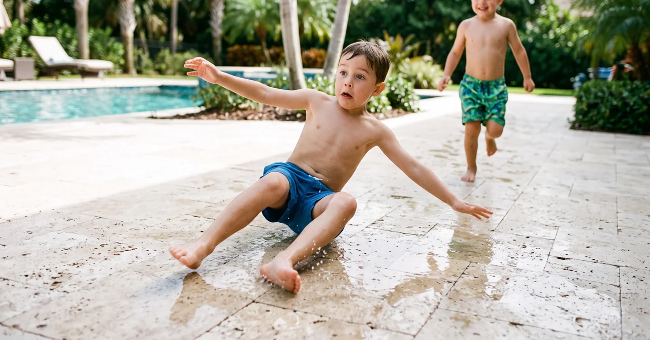 Kids on a pool deck